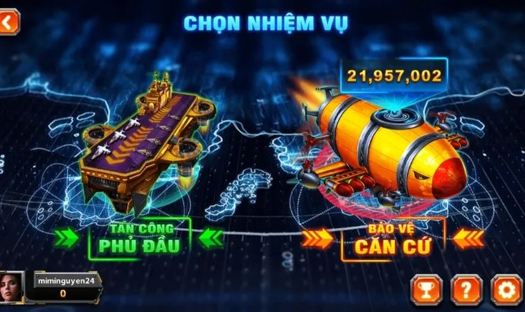 Chọn nhiệm vụ trong game Bắn Cá Đại Chiến B52 99OK